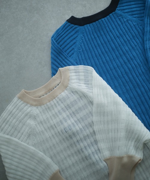 spoon store（スプーンストア）の「配色シアーニット（ニット/セーター・レディース・オフホワイト/ブルー・フリー）」の8枚目の写真