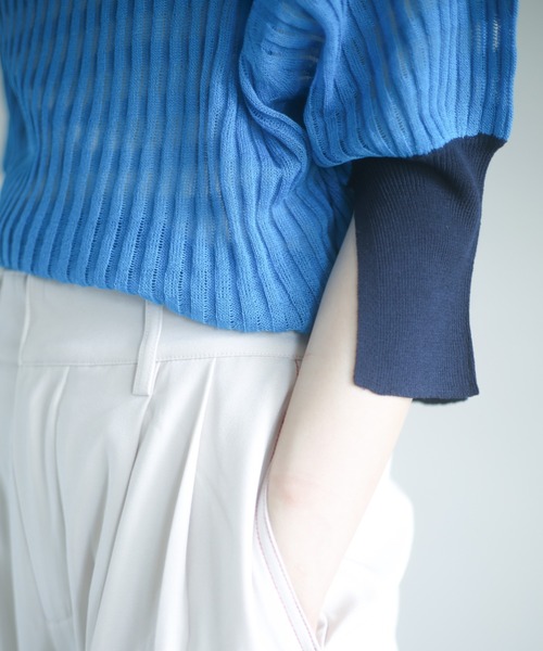 spoon store（スプーンストア）の「配色シアーニット（ニット/セーター・レディース・オフホワイト/ブルー・フリー）」の7枚目の写真