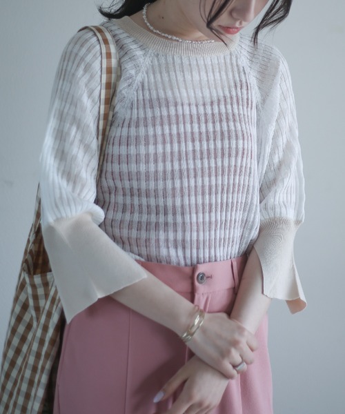 spoon store（スプーンストア）の「配色シアーニット（ニット/セーター・レディース・オフホワイト/ブルー・フリー）」の20枚目の写真