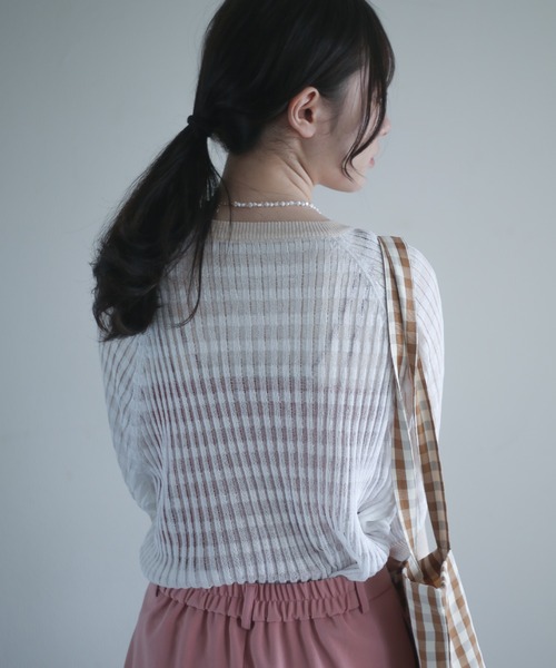spoon store（スプーンストア）の「配色シアーニット（ニット/セーター・レディース・オフホワイト/ブルー・フリー）」の3枚目の写真