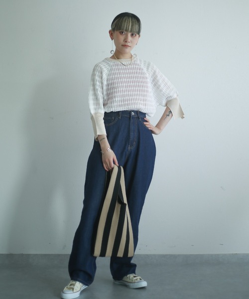 spoon store（スプーンストア）の「配色シアーニット（ニット/セーター・レディース・オフホワイト/ブルー・フリー）」の21枚目の写真