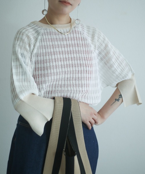 spoon store（スプーンストア）の「配色シアーニット（ニット/セーター・レディース・オフホワイト/ブルー・フリー）」の11枚目の写真