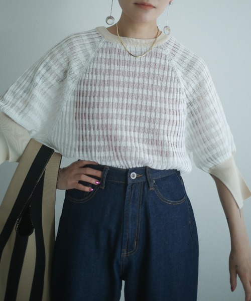 spoon store（スプーンストア）の「配色シアーニット（ニット/セーター・レディース・オフホワイト/ブルー・フリー）」の18枚目の写真