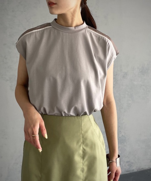 &g'aime(アンジェム)の「【&g’aime】シアー切替フレンチトップス(Tシャツ/カットソー・レディース・ホワイト/ブラック/グレー・FREE)」の3枚目の写真