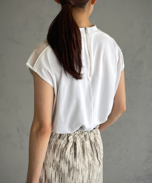 &g'aime(アンジェム)の「【&g’aime】シアー切替フレンチトップス(Tシャツ/カットソー・レディース・ホワイト/ブラック/グレー・FREE)」の11枚目の写真