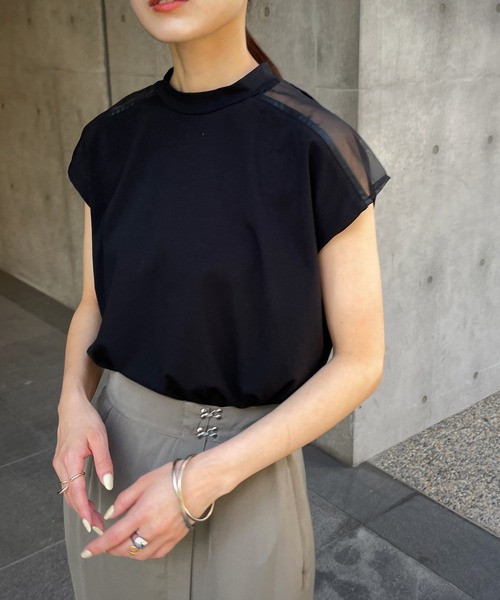 &g'aime(アンジェム)の「【&g’aime】シアー切替フレンチトップス(Tシャツ/カットソー・レディース・ホワイト/ブラック/グレー・FREE)」の15枚目の写真