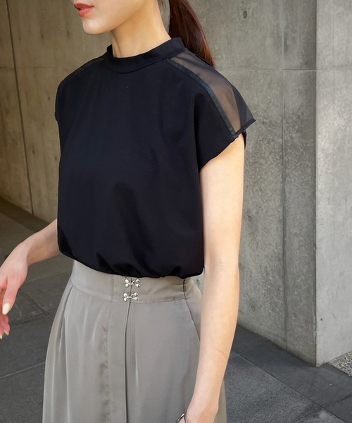&g'aime(アンジェム)の「【&g’aime】シアー切替フレンチトップス(Tシャツ/カットソー・レディース・ホワイト/ブラック/グレー・FREE)」の16枚目の写真