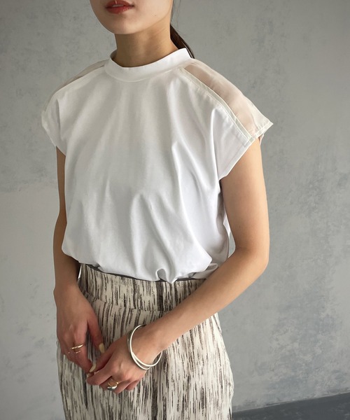 &g'aime(アンジェム)の「【&g’aime】シアー切替フレンチトップス(Tシャツ/カットソー・レディース・ホワイト/ブラック/グレー・FREE)」の8枚目の写真