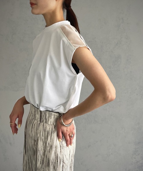 &g'aime アンジェム　シアーサイドラインTOPS　980-67101 &g'aime（アンジェム）の「【&g'aime】袖シアー切替Tシャツ（T