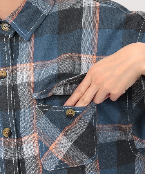 チチカカ（チチカカ）の「【大きいサイズ】 バイカラーネルチェックシャツワンピース（シャツワンピース・レディース・ブルー/ブラウン/グリーン・3L）」の15枚目の写真