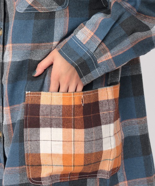 チチカカ（チチカカ）の「【大きいサイズ】 バイカラーネルチェックシャツワンピース（シャツワンピース・レディース・ブルー/ブラウン/グリーン・3L）」の14枚目の写真