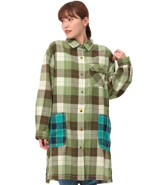 チチカカ（チチカカ）の「【大きいサイズ】 バイカラーネルチェックシャツワンピース（シャツワンピース・レディース・ブルー/ブラウン/グリーン・3L）」の22枚目の写真