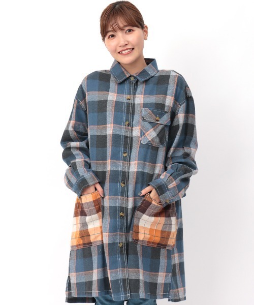 チチカカ（チチカカ）の「【大きいサイズ】 バイカラーネルチェックシャツワンピース（シャツワンピース・レディース・ブルー/ブラウン/グリーン・3L）」の21枚目の写真