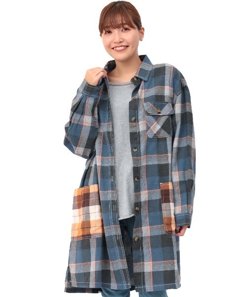 チチカカ（チチカカ）の「【大きいサイズ】 バイカラーネルチェックシャツワンピース（シャツワンピース・レディース・ブルー/ブラウン/グリーン・3L）」の17枚目の写真