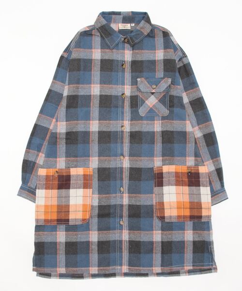 チチカカ（チチカカ）の「【大きいサイズ】 バイカラーネルチェックシャツワンピース（シャツワンピース・レディース・ブルー/ブラウン/グリーン・3L）」の6枚目の写真