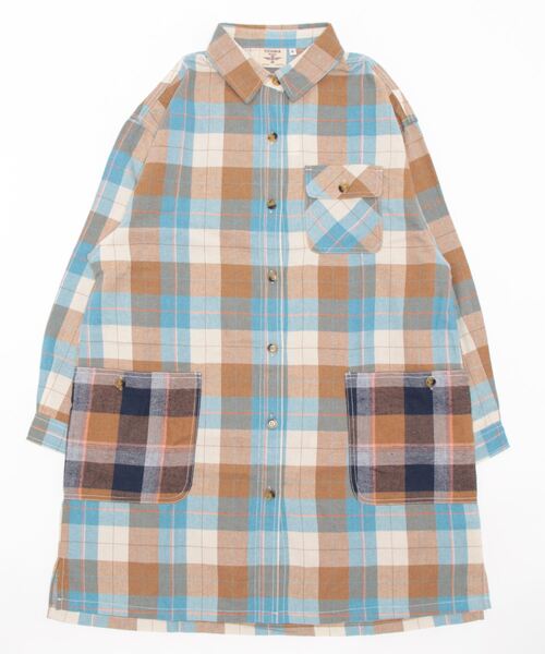 チチカカ（チチカカ）の「【大きいサイズ】 バイカラーネルチェックシャツワンピース（シャツワンピース・レディース・ブルー/ブラウン/グリーン・3L）」の5枚目の写真