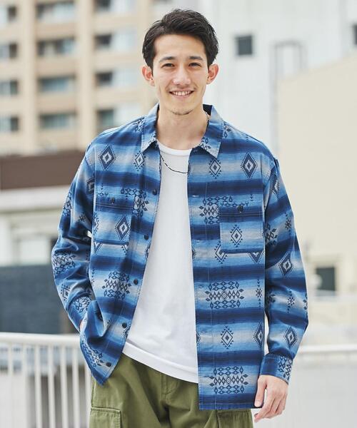 coen（コーエン）の「トライバル柄ジャカードワンピースカラーシャツ