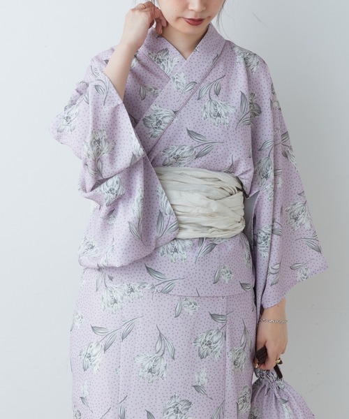 natural couture(ナチュラルクチュール)の「浴衣コーデを柔らかい印象に仕上げる/ジャガード織りおしゃれへこ帯(和装小物・レディース・レッド/イエロー/オフホワイト/パープル/グリーン・FREE)」の6枚目の写真