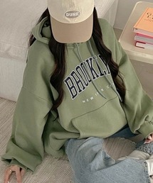 Dalfwin | 【裏起毛あり･なし】2022 AW 秋冬 韓国ファッション スウェット パーカー レディース　BROOKLYNロゴフーディー オーバーサイズ ビッグシルエット(パーカー)