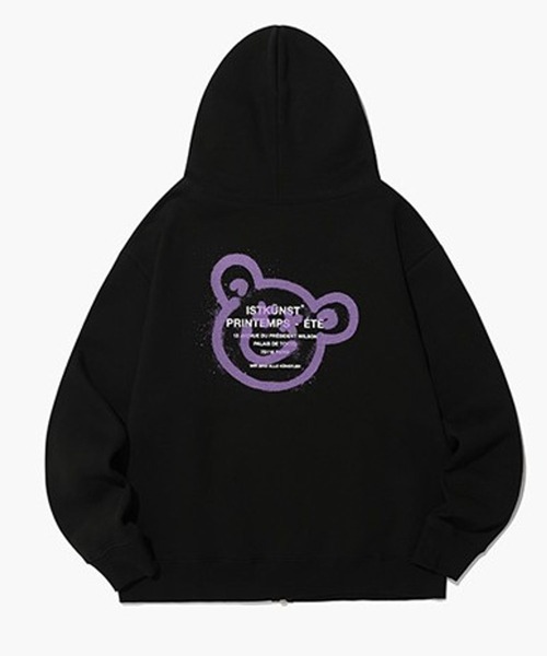 ISTKUNST（イストクンスト）の「【UNISEX】ISTKUNST／ベアスマイリーフーディーZIP(裏起毛)　2168686（パーカー・メンズ・ブラック/ライトグレー/パープル・MEDIUM/LARGE）」の2枚目の写真