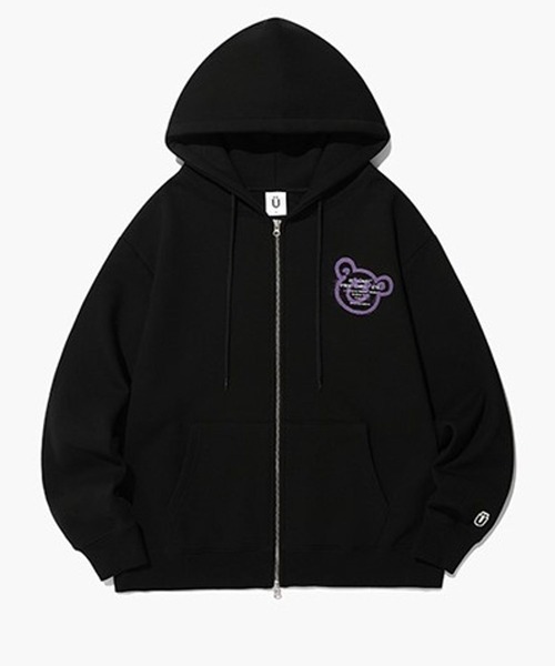 ISTKUNST（イストクンスト）の「【UNISEX】ISTKUNST／ベアスマイリーフーディーZIP(裏起毛)　2168686（パーカー・メンズ・ブラック/ライトグレー/パープル・MEDIUM/LARGE）」の8枚目の写真