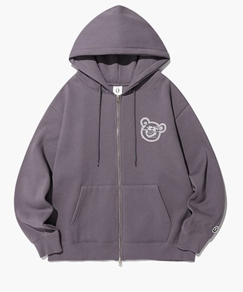 ISTKUNST（イストクンスト）の「【UNISEX】ISTKUNST／ベアスマイリーフーディーZIP(裏起毛)　2168686（パーカー・メンズ・ブラック/ライトグレー/パープル・MEDIUM/LARGE）」の4枚目の写真