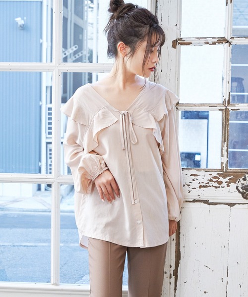 our 新作 フリルカラーブラウス ベージュ AMBIDEX Store △〇lasew フリルカラーブラウス(F ベージュ