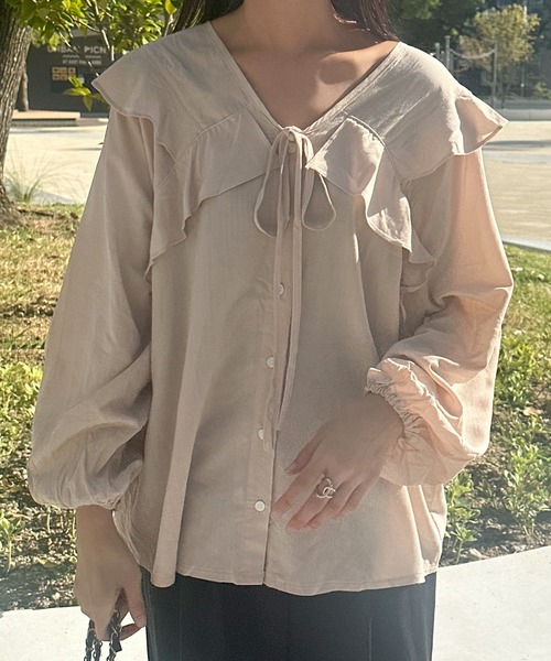 our 新作 フリルカラーブラウス ベージュ our 新作 フリルカラーブラウス ベージュ セール】フリルカラー