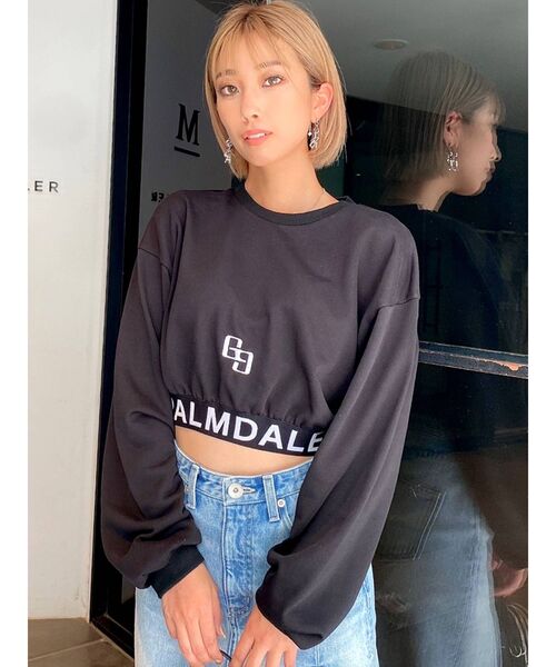 GYDA(ジェイダ)の「アンダーロゴジャカード ショートスウェットトップス(スウェット・レディース・ブラック/オフホワイト・FREE)」の11枚目の写真