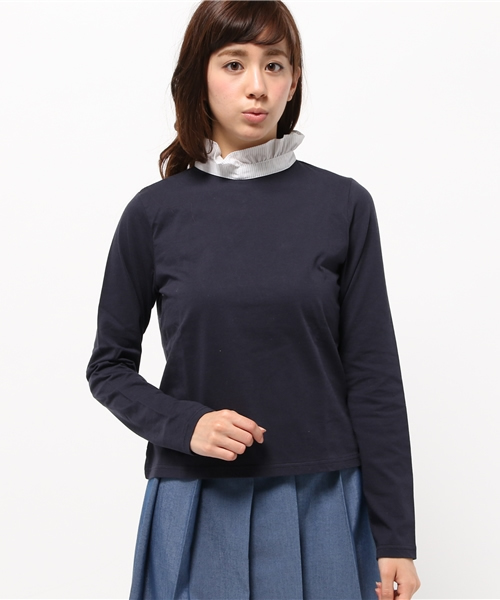 OUTLET(アウトレット)の「【who's who Chico】スタンドフリル衿ロンT(Tシャツ/カットソー・レディース・グレー/ネイビー/オフホワイト/ホワイト・FREE)」の4枚目の写真