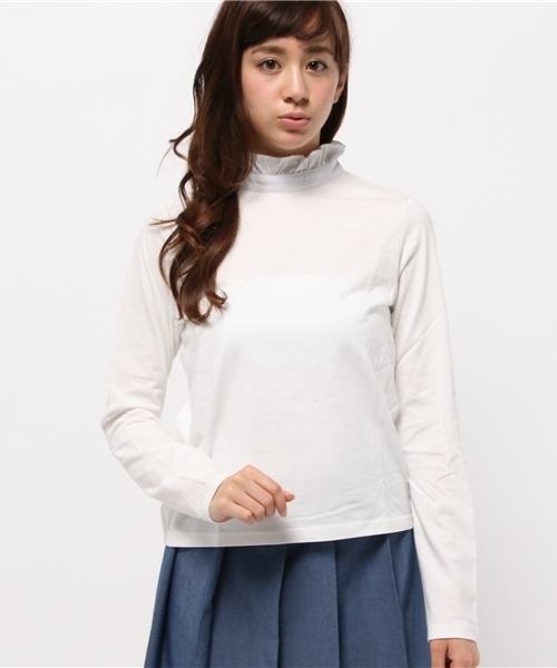OUTLET(アウトレット)の「【who's who Chico】スタンドフリル衿ロンT(Tシャツ/カットソー・レディース・グレー/ネイビー/オフホワイト/ホワイト・FREE)」の3枚目の写真