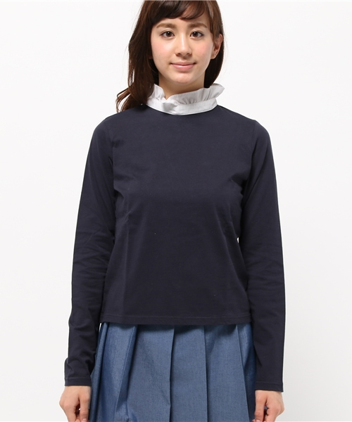 OUTLET(アウトレット)の「【who's who Chico】スタンドフリル衿ロンT(Tシャツ/カットソー・レディース・グレー/ネイビー/オフホワイト/ホワイト・FREE)」の5枚目の写真