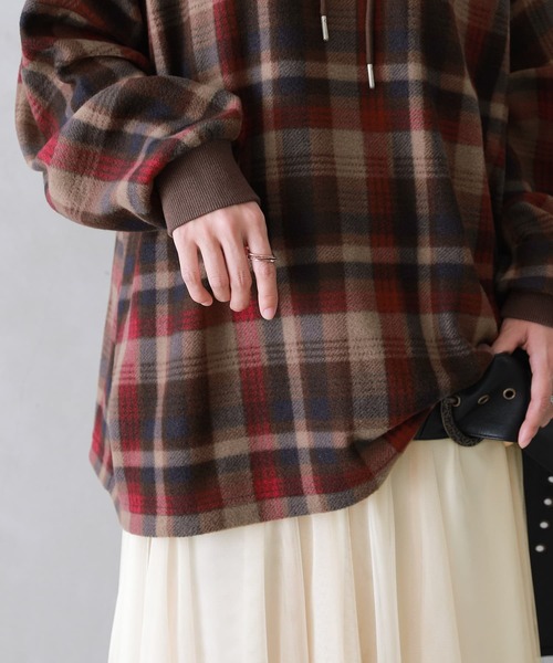 osharewalker（オシャレウォーカー）の「【廃盤】『チェック柄起毛パーカー』（パーカー・レディース・グリーン/ブラウン・FREE）」の11枚目の写真