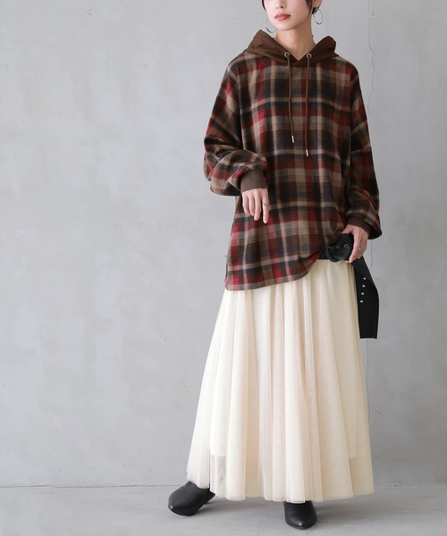 osharewalker（オシャレウォーカー）の「【廃盤】『チェック柄起毛パーカー』（パーカー・レディース・グリーン/ブラウン・FREE）」の13枚目の写真