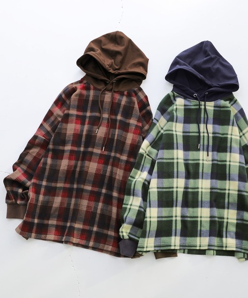 osharewalker（オシャレウォーカー）の「【廃盤】『チェック柄起毛パーカー』（パーカー・レディース・グリーン/ブラウン・FREE）」の15枚目の写真