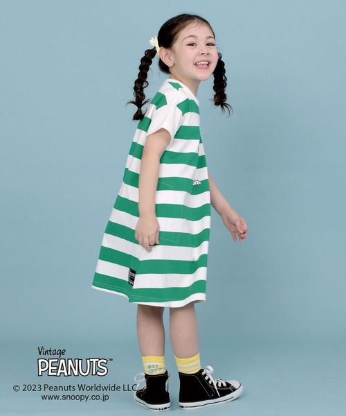 trois lapins kp（トロワラパンケーピー）の「【PEANUTS】スヌーピーコラボ ボーダーワンピース(100～130)（ワンピース・キッズ・ブラック/グリーン・100cm/110cm/130cm/120cm）」の14枚目の写真