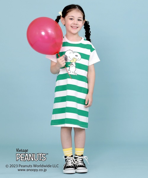 trois lapins kp（トロワラパンケーピー）の「【PEANUTS】スヌーピーコラボ ボーダーワンピース(100～130)（ワンピース・キッズ・ブラック/グリーン・100cm/110cm/130cm/120cm）」の8枚目の写真