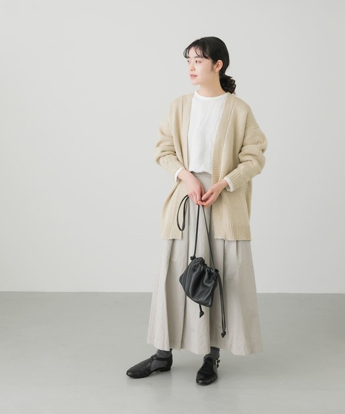 かぐれ　コットンリネンタックロングスカート ロング、マキシ丈スカート コットンリネンタックフレアスカート