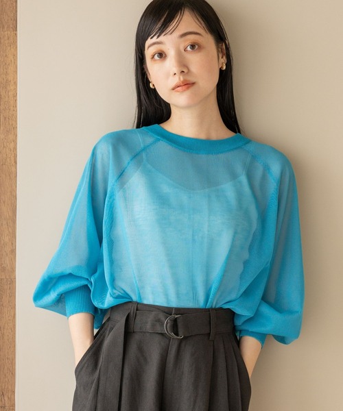 LOWRYS FARM（ローリーズファーム）の「シアーボリュームスリーブカーデロングスリーブ＊　177921（カーディガン/ボレロ・レディース・ホワイト/ブラック/ベージュ/ブルー/ブルー系その他/イエロー/オレンジ・FREE）」の6枚目の写真