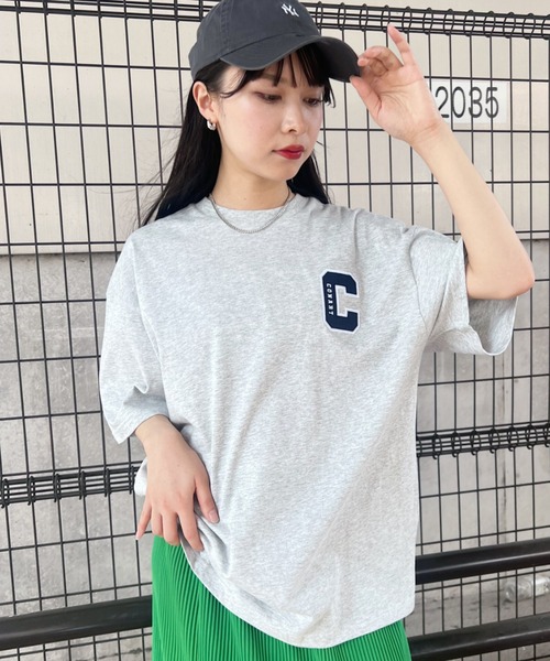 Niell（ニール）の「【CONART】Cアップリケ ビッグ オーバーサイズ コットン100 無地 1/2スリーブ Tシャツ（Tシャツ/カットソー・レディース・ネイビー/ホワイト/ブラック/グレー/ダークグリーン・M/L）」の9枚目の写真