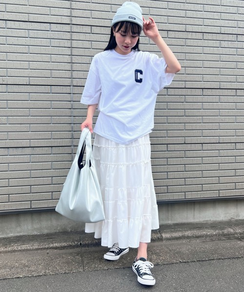 Niell（ニール）の「【CONART】Cアップリケ ビッグ オーバーサイズ コットン100 無地 1/2スリーブ Tシャツ（Tシャツ/カットソー・レディース・ネイビー/ホワイト/ブラック/グレー/ダークグリーン・M/L）」の15枚目の写真