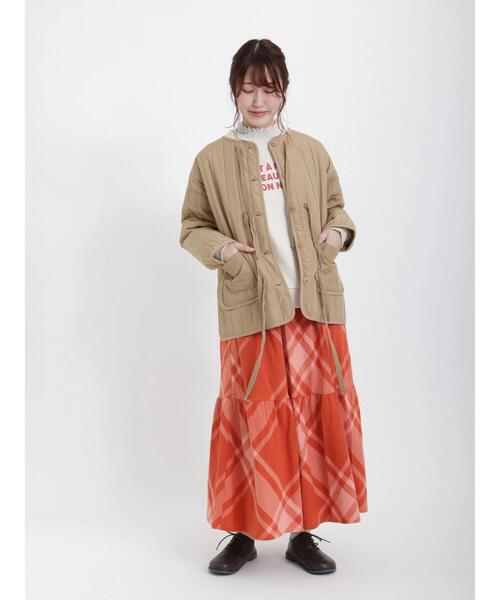 Samansa Mos2（サマンサ モスモス）の「中綿キルティングジャケット（ノーカラージャケット・レディース・カーキ/ブラック/ベージュ・ﾌﾘ-）」の6枚目の写真