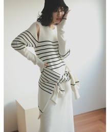 Re:EDIT | [2023S/S PRE ORDER][低身長/高身長サイズ有]無地orボーダーショルダースリット指穴ナローニットワンピース(ワンピース)