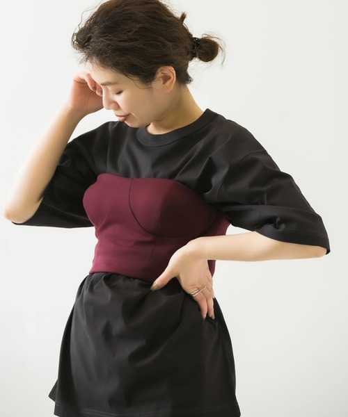 URBAN RESEARCH(アーバンリサーチ)の「ambiguous Stretch Bustier(チューブトップ・レディース・ボルドー/オフホワイト/ブラック・FREE)」の1枚目の写真