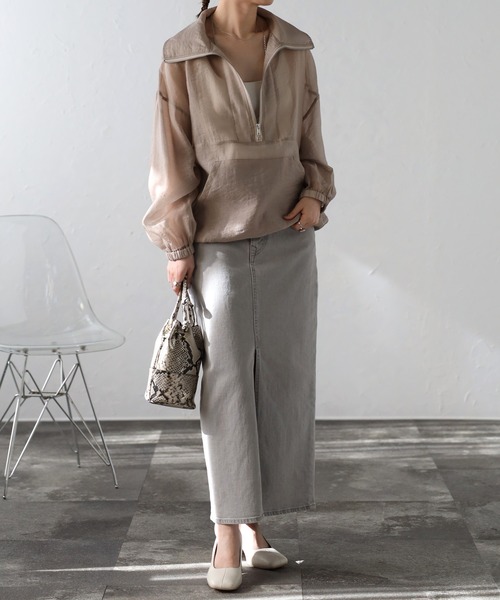 Bonjour Sagan（ボンジュールサガン）の「ハーフジップシアーブルゾン（ブルゾン・レディース・ベージュ/ホワイト・FREE）」の4枚目の写真