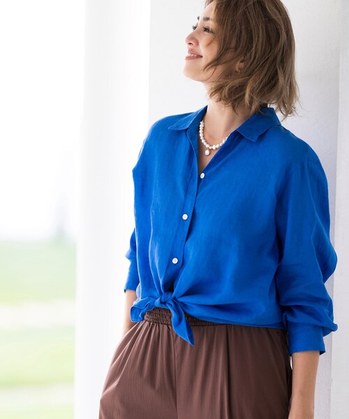 INDIVI（インディヴィ）の「◆【夏ブラウス人気1位！/麻100%/洗える】フレンチリネンシャツ（シャツ/ブラウス・レディース・ホワイト/ライトブルー/ネイビー/ピンク系/ホワイト系その他3/サンドベージュ・34/05/12/38/15 /13/19）」の4枚目の写真