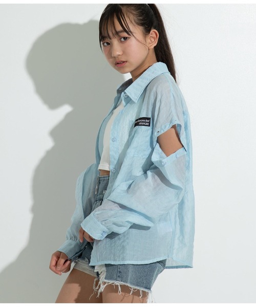 ANAP GｉRL（アナップガール）の「2WAYシアーシャツ（シャツ/ブラウス・キッズ・サックスブルー/ブラック・M/S）」の7枚目の写真