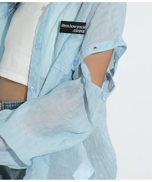 ANAP GｉRL（アナップガール）の「2WAYシアーシャツ（シャツ/ブラウス・キッズ・サックスブルー/ブラック・M/S）」の3枚目の写真