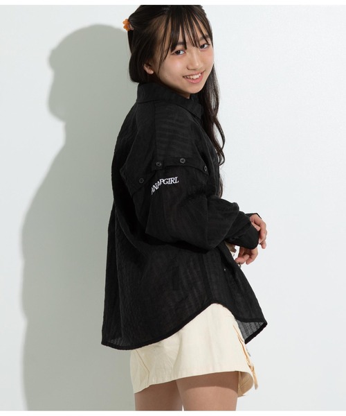 ANAP GｉRL（アナップガール）の「2WAYシアーシャツ（シャツ/ブラウス・キッズ・サックスブルー/ブラック・M/S）」の14枚目の写真