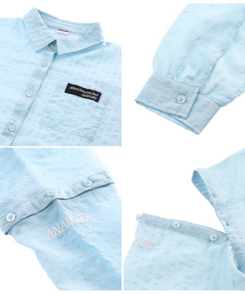 ANAP GｉRL（アナップガール）の「2WAYシアーシャツ（シャツ/ブラウス・キッズ・サックスブルー/ブラック・M/S）」の15枚目の写真